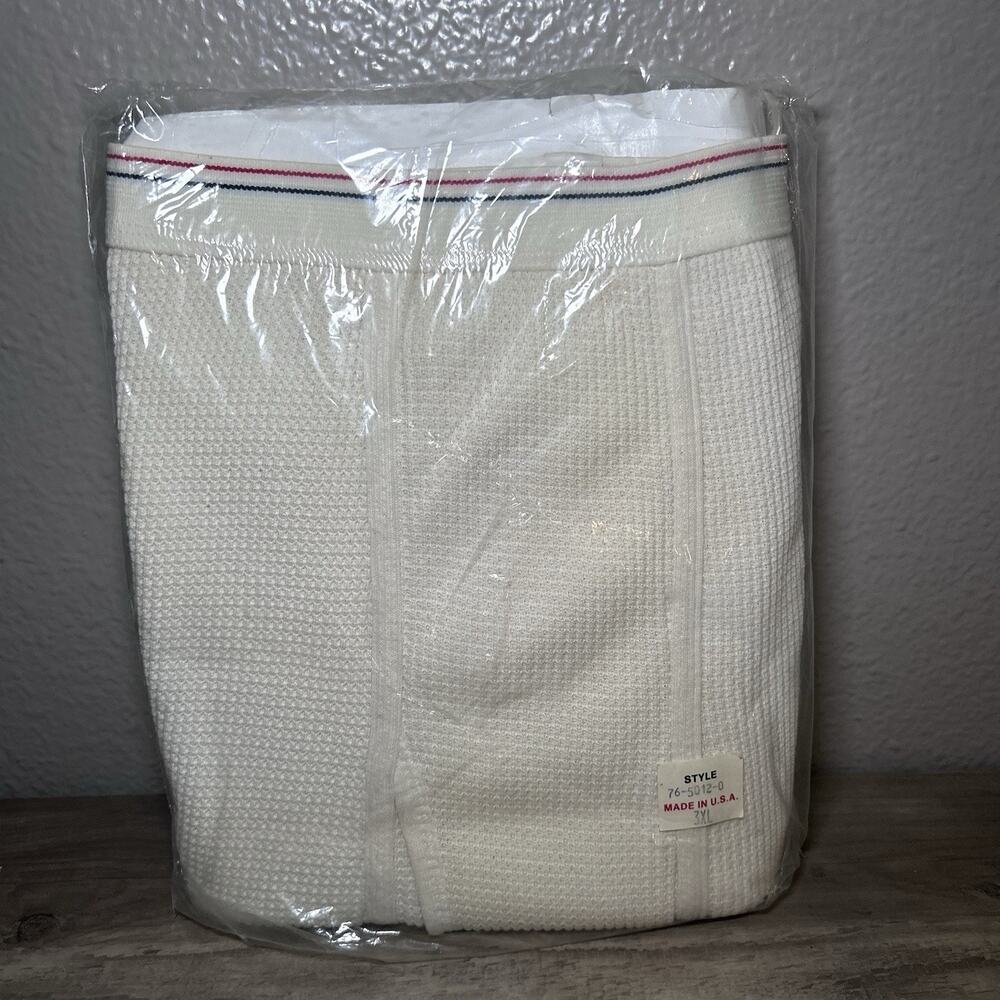 Vtg 1970’s NEW Mens 3XL 50-52 Waffle Long Underwear Blue Red Striped Waistband